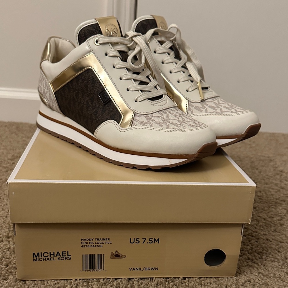 Michael Kors Trainer in Vanilla, Brown & Gold